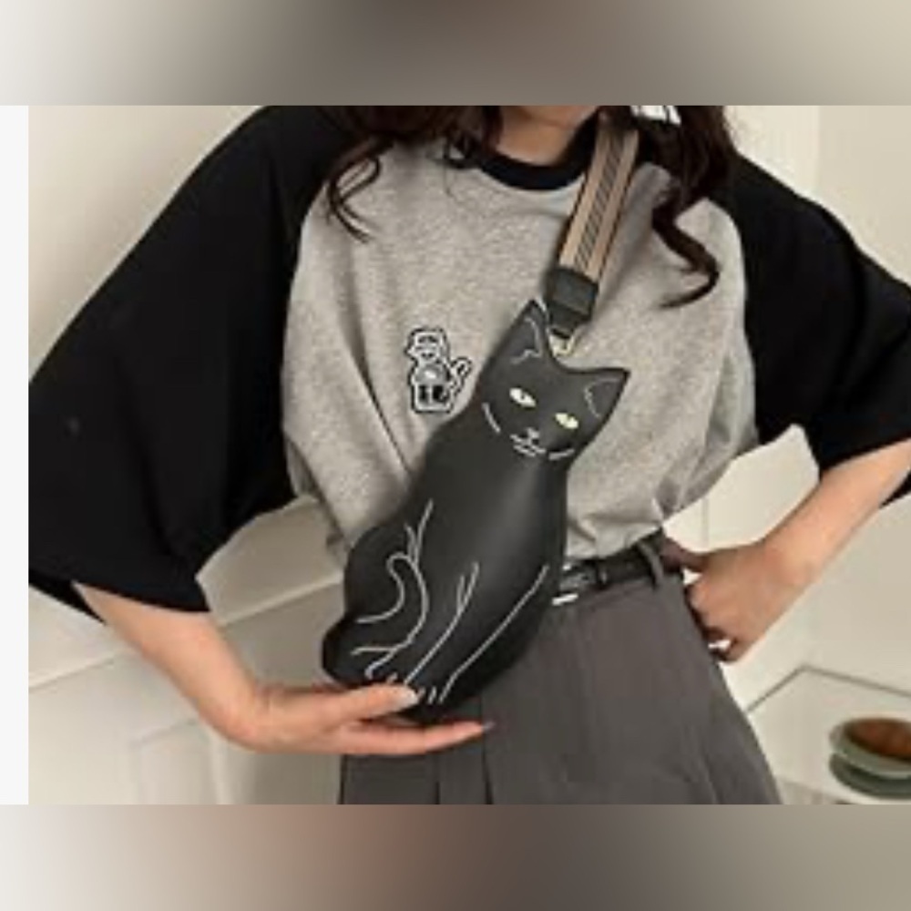 Cute Black Cat Sling Bag for Girl Small Shoulder Bag Kawaii Kitty Crossbody NWOT - Picture 3 of 5